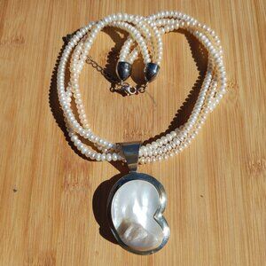Jay King multi strand pearl necklace blister pearl pendant 925 Sterling Silver